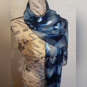 Long Floral Print Silky Scarf